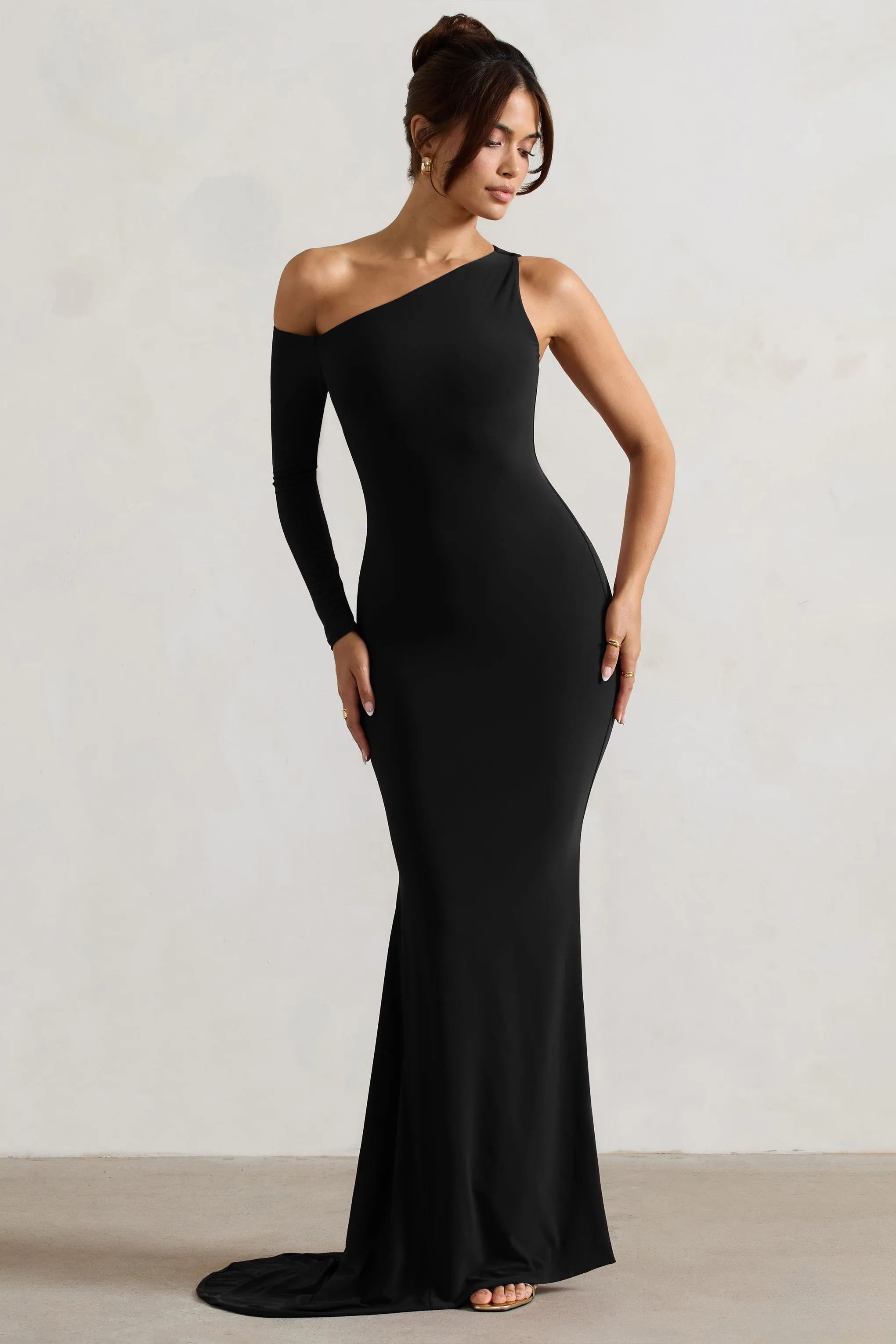 Contradiction | Black One-Sleeve Asymmetric Maxi Dress sold by Club L London product image thumbnail 5