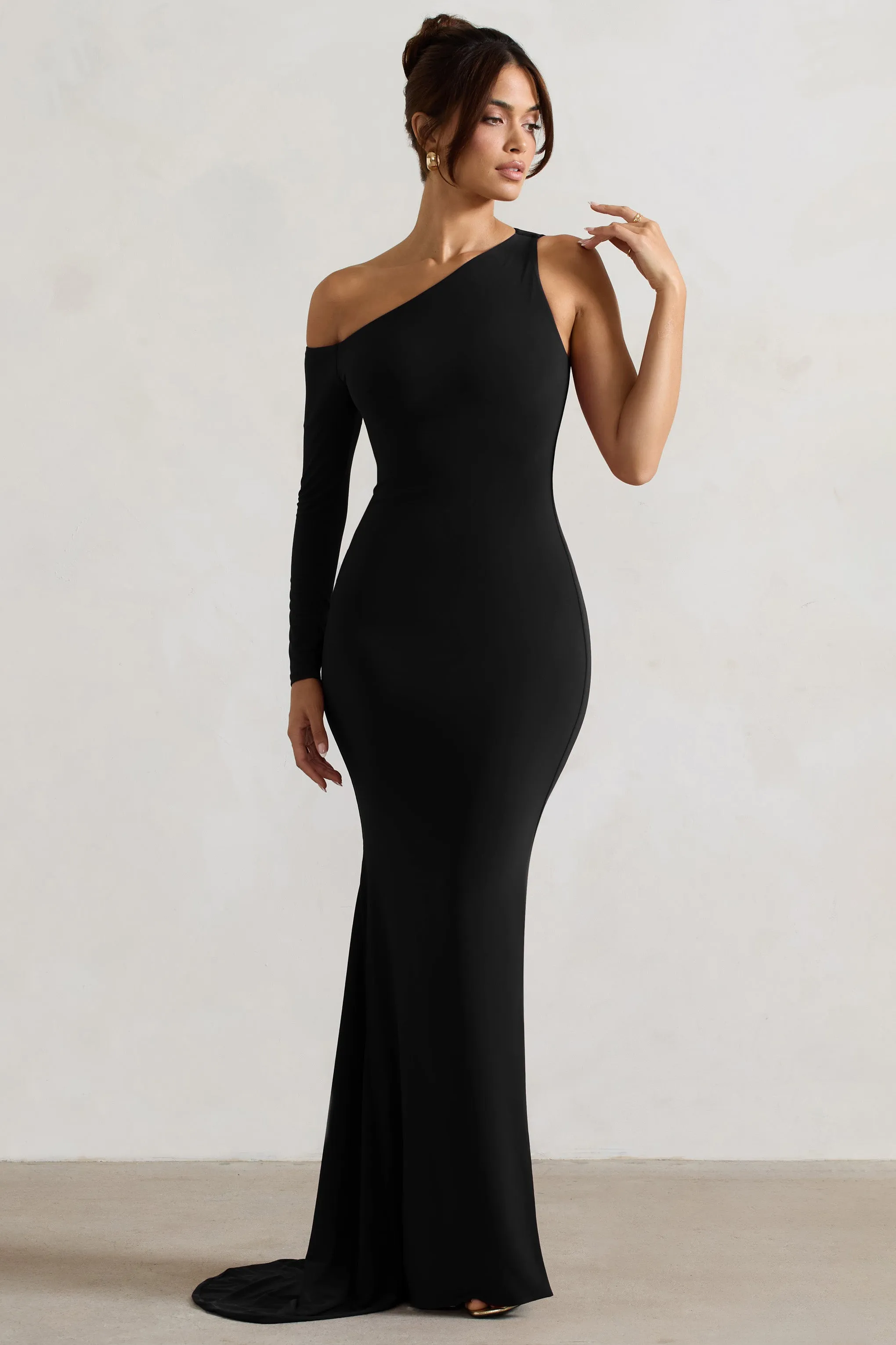 Contradiction | Black One-Sleeve Asymmetric Maxi Dress sold by Club L London product image thumbnail 4