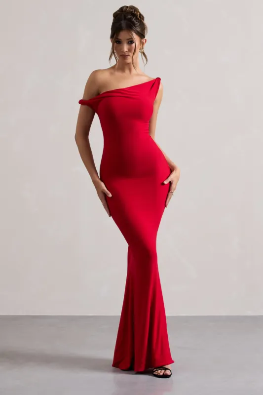 Lita | Red Twisted Asymmetric Maxi Dress sold by Club L London