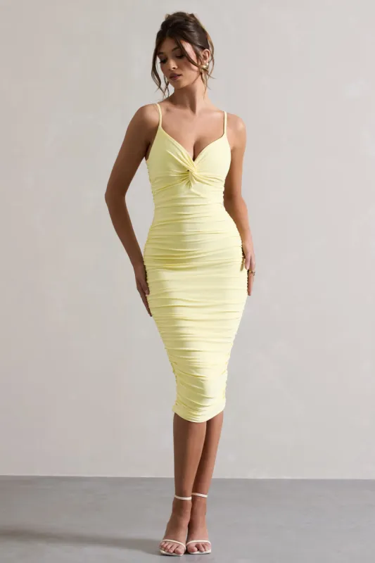 Desired | Lemon Knot Detail Ruched Midi Dress sold by Club L London