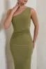 Kary | Olive Green One Shoulder Thigh Split Maxi Dress sold by Club L London