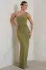 Kary | Olive Green One Shoulder Thigh Split Maxi Dress sold by Club L London