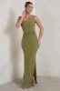 Kary | Olive Green One Shoulder Thigh Split Maxi Dress sold by Club L London