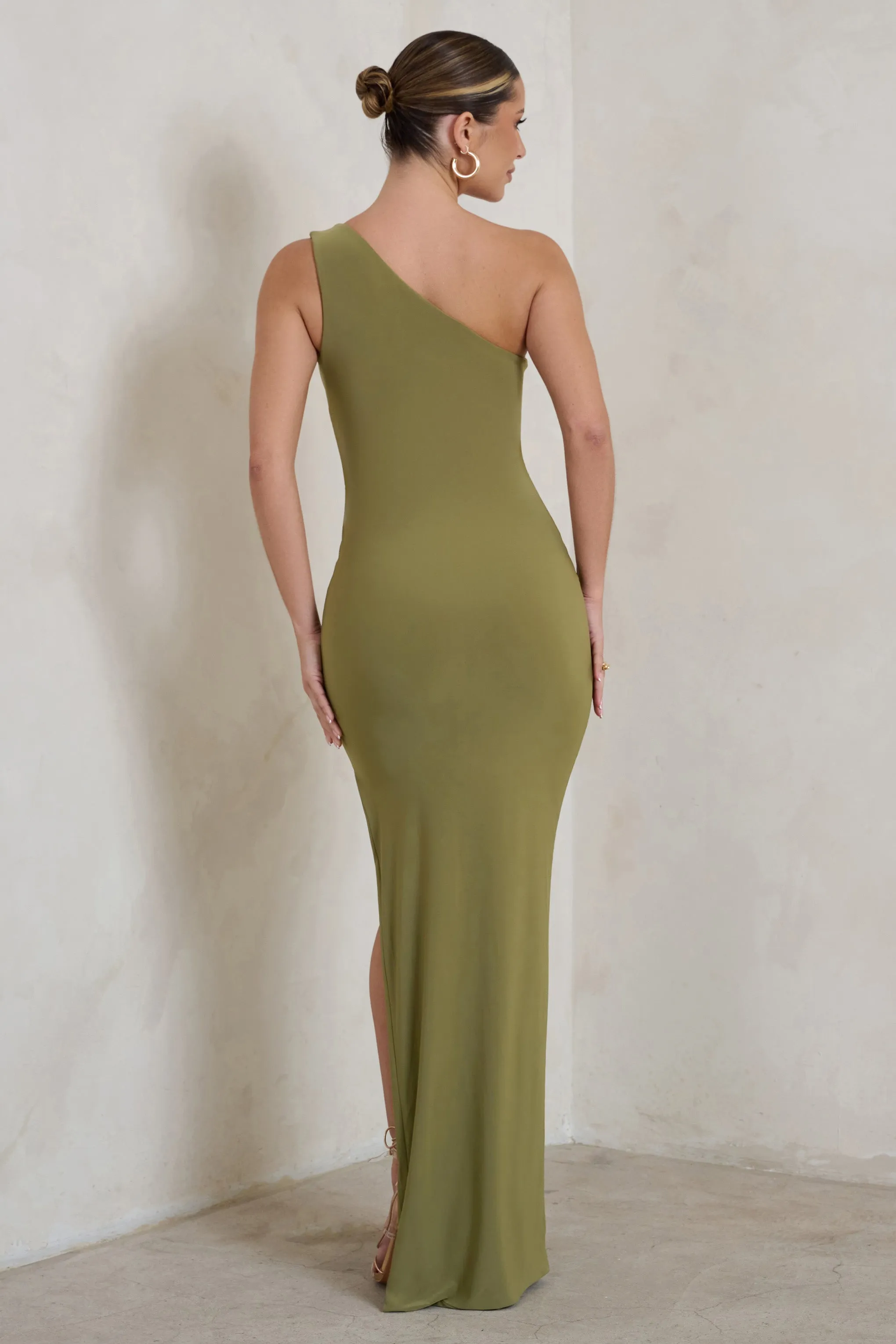 Kary | Olive Green One Shoulder Thigh Split Maxi Dress sold by Club L London product image thumbnail 2