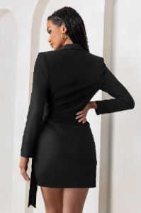 Ariel | Black Plunge Neck Tie Waist Tailored Blazer Mini Dress sold by Club L London
