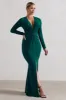 Tianna | Bottle Green Plunge-Neck Twisted Split Maxi Dress sold by Club L London
