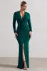Tianna | Bottle Green Plunge-Neck Twisted Split Maxi Dress sold by Club L London