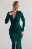 Tianna | Bottle Green Plunge-Neck Twisted Split Maxi Dress sold by Club L London