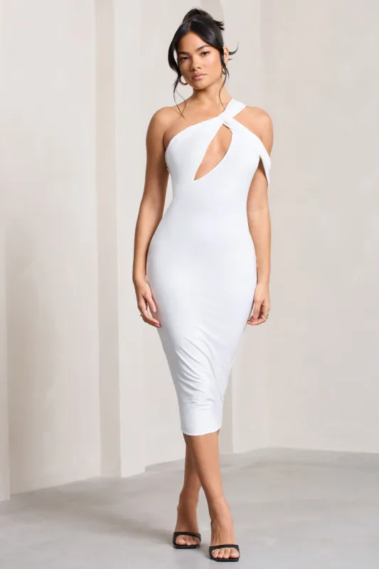 Ella | White Asymmetric Neck Cut Out Midi Dress sold by Club L London