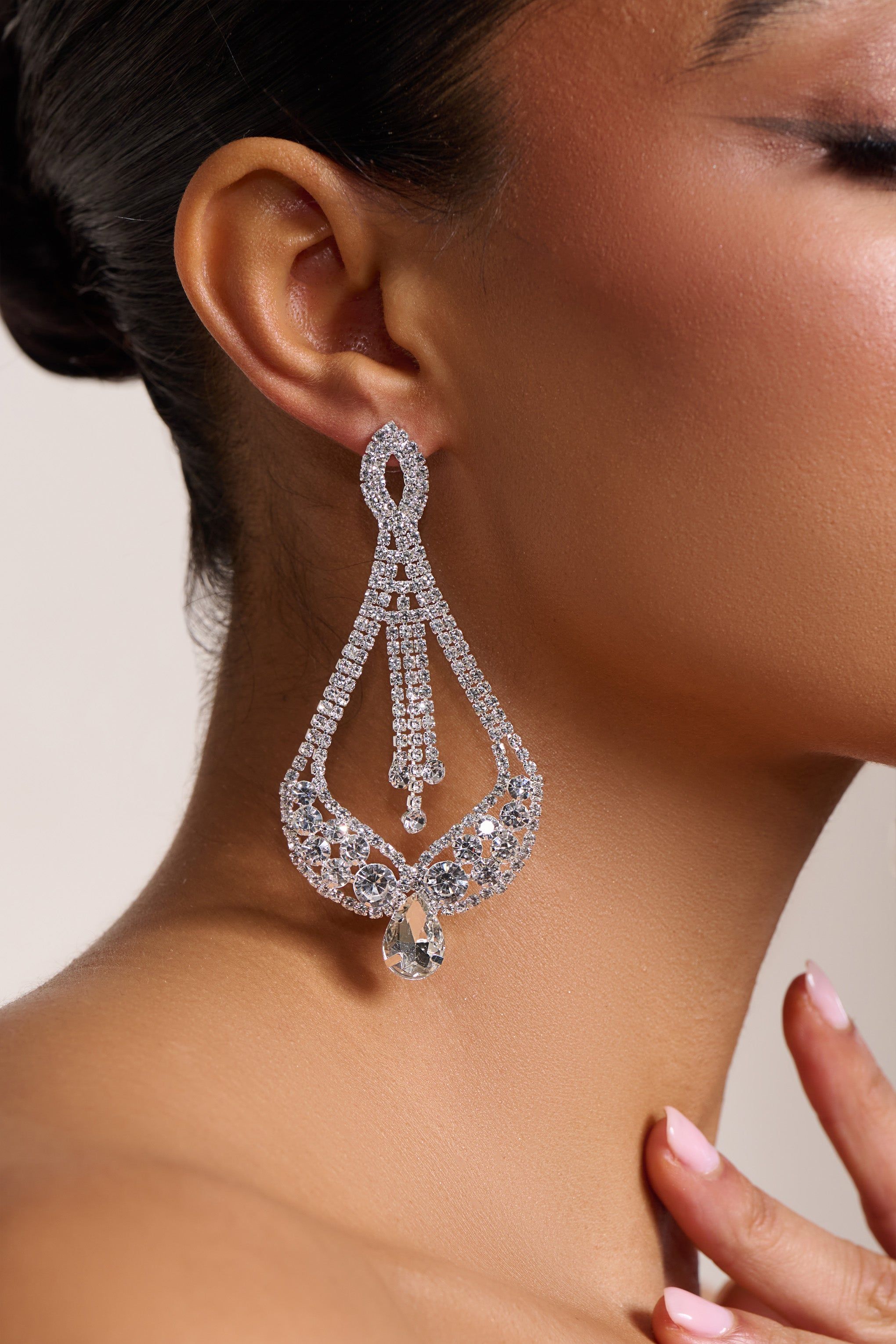 Zena | Silver Diamante Teardrop Earrings sold by Club L London product image thumbnail 2