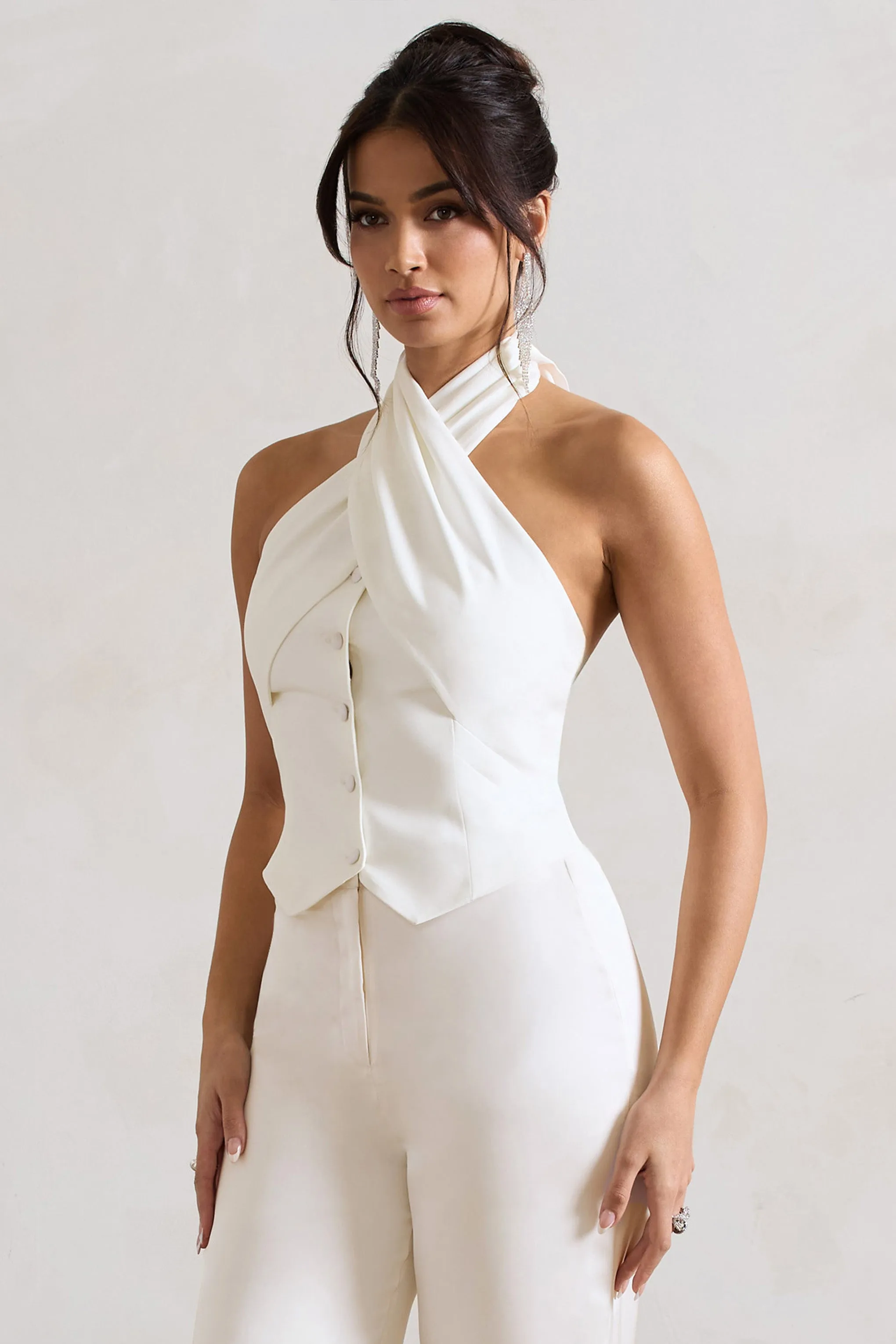 Your Day | Cream Halter-Neck Tailored Top sold by Club L London product image thumbnail 4
