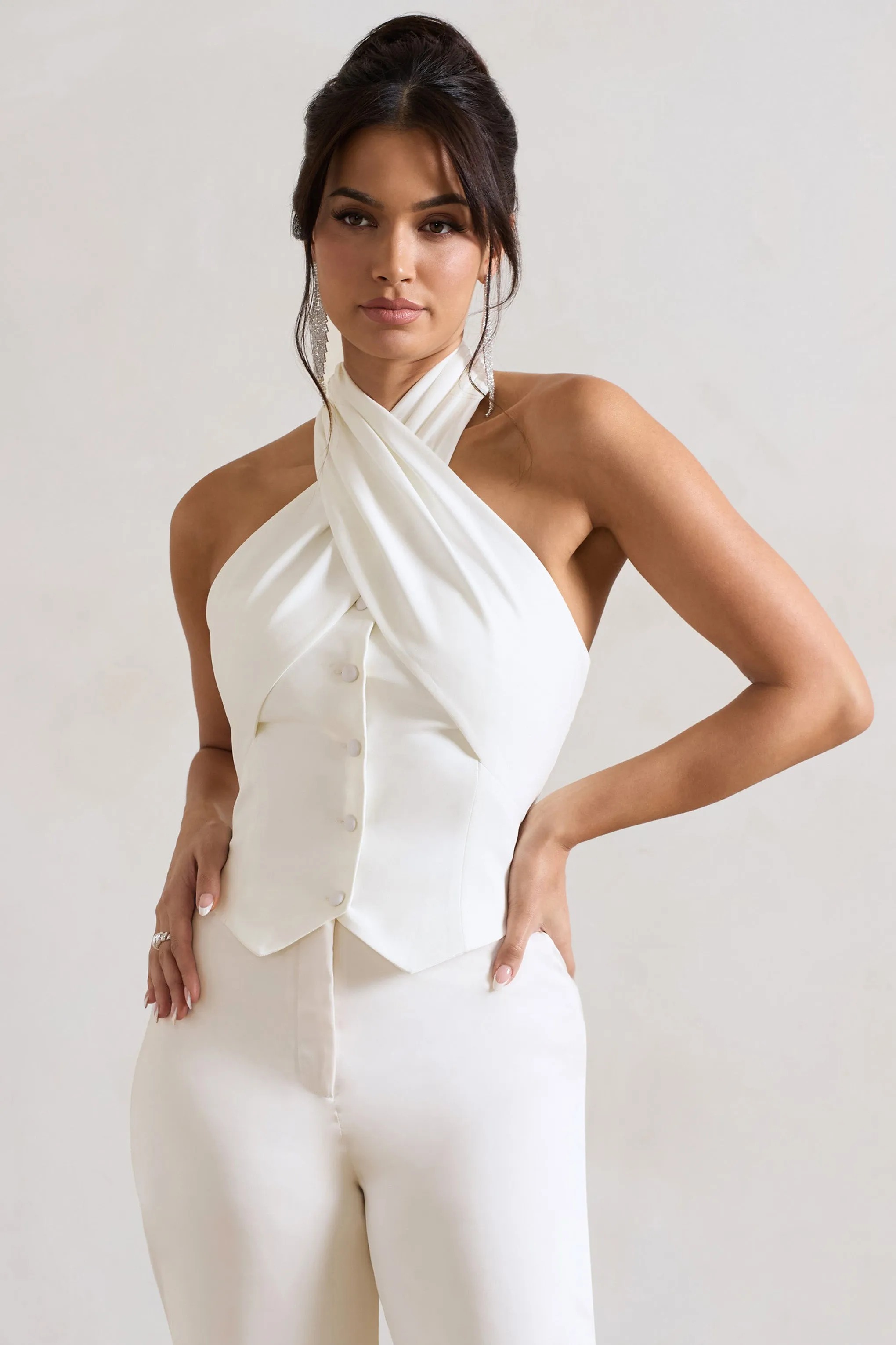 Your Day | Cream Halter-Neck Tailored Top sold by Club L London product image thumbnail 5