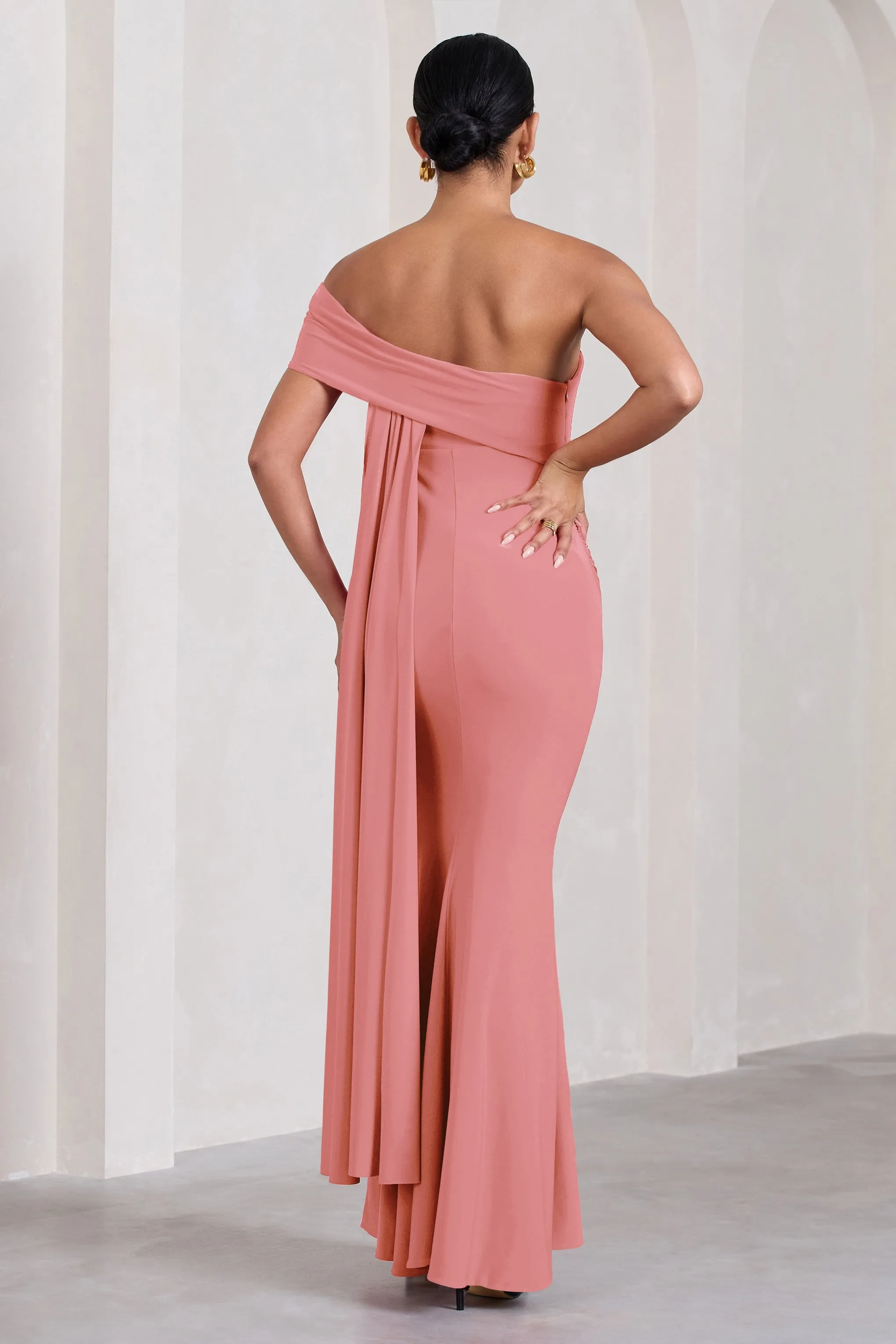 Real Love | Blush Pink Bardot Split Maternity Maxi Dress With Drape Detail sold by Club L London product image thumbnail 2