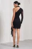 Swirling | Black Ruched One-Sleeved Mini Dress With Ruffle sold by Club L London