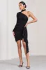 Swirling | Black Ruched One-Sleeved Mini Dress With Ruffle sold by Club L London