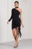 Swirling | Black Ruched One-Sleeved Mini Dress With Ruffle sold by Club L London