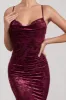 Whitney | Berry Velvet Floral Strappy Sweetheart Midi Dress sold by Club L London