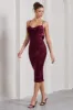 Whitney | Berry Velvet Floral Strappy Sweetheart Midi Dress sold by Club L London