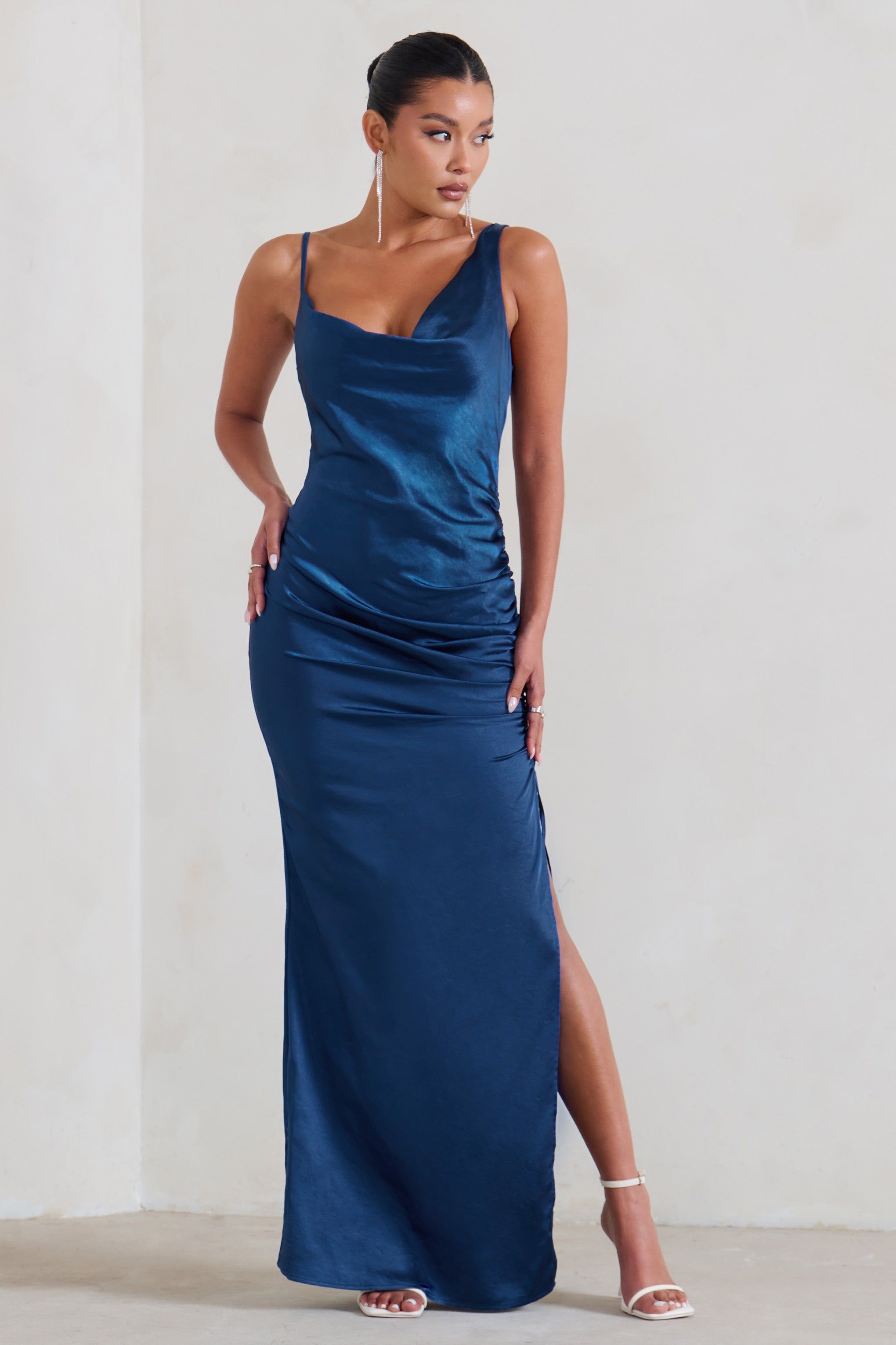 Belonging | Navy Ruched Cowl Maxi Dress sold by Club L London