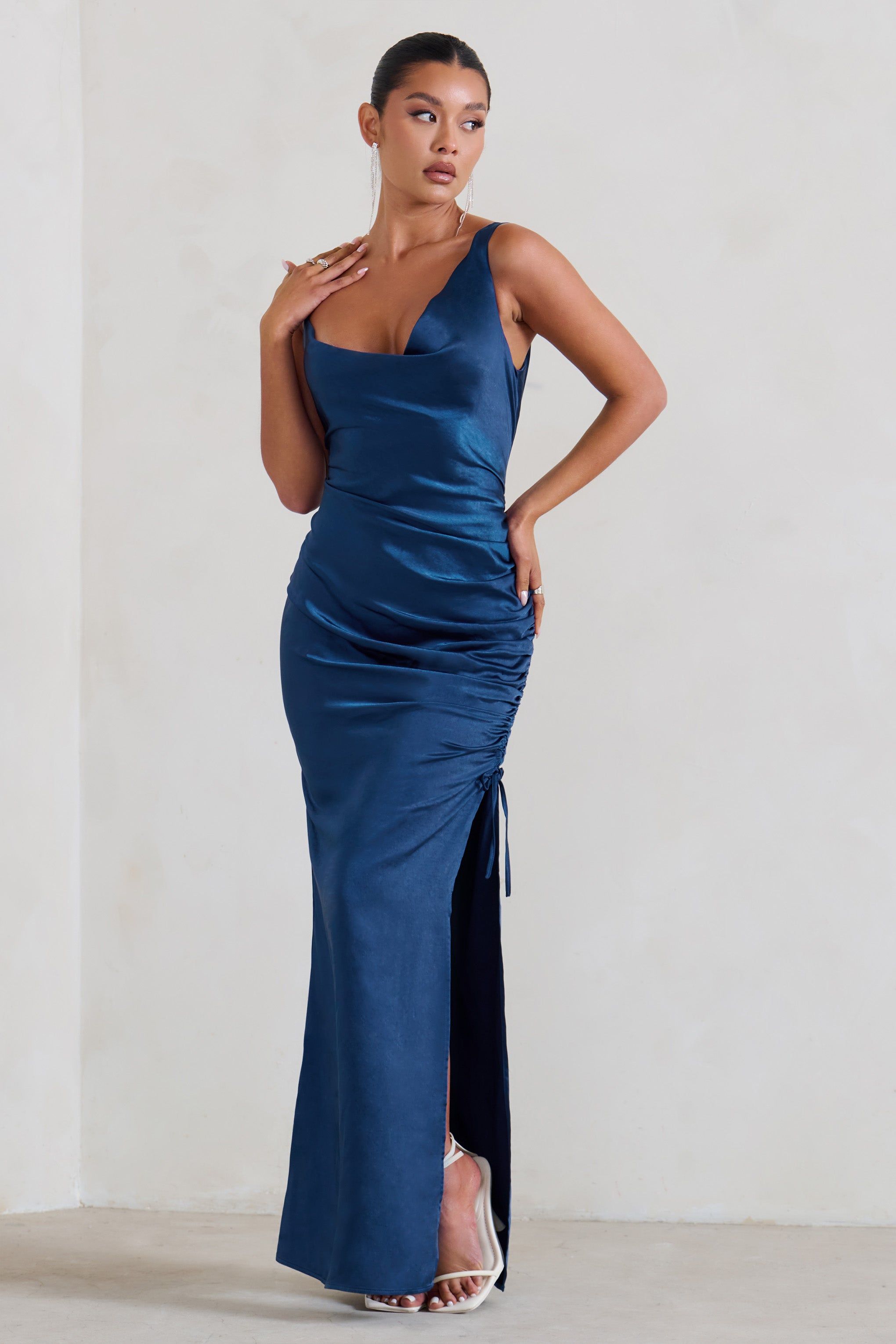 Belonging | Navy Ruched Cowl Maxi Dress sold by Club L London product image thumbnail 5