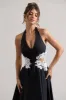 Windermere | Black Plunge Midi Dress With Floral Cut-Out sold by Club L London