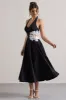 Windermere | Black Plunge Midi Dress With Floral Cut-Out sold by Club L London