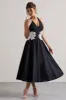 Windermere | Black Plunge Midi Dress With Floral Cut-Out sold by Club L London