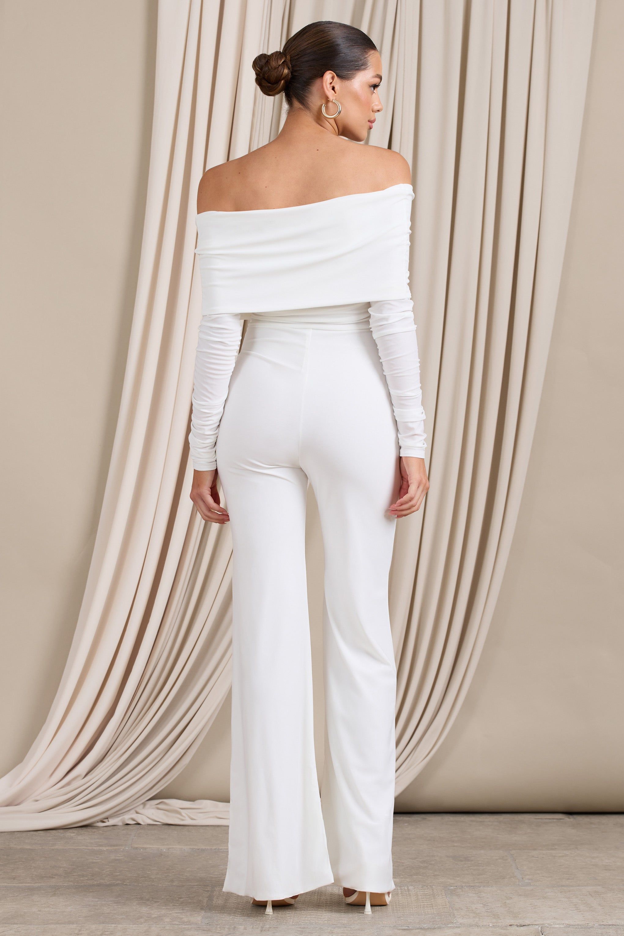 Hand On Heart | Ivory Twist Front Bardot Long Sleeve Jumpsuit sold by Club L London product image thumbnail 2