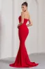 Impress Me | Red Strapless Bandeau Fishtail Maxi Dress sold by Club L London