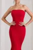 Impress Me | Red Strapless Bandeau Fishtail Maxi Dress sold by Club L London