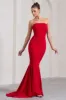 Impress Me | Red Strapless Bandeau Fishtail Maxi Dress sold by Club L London