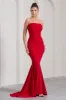 Impress Me | Red Strapless Bandeau Fishtail Maxi Dress sold by Club L London