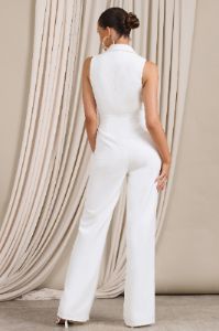 Endure | White Tailored Sleeveless Wide-Leg Jumpsuit sold by Club L London