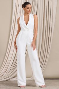 Endure | White Tailored Sleeveless Wide-Leg Jumpsuit sold by Club L London