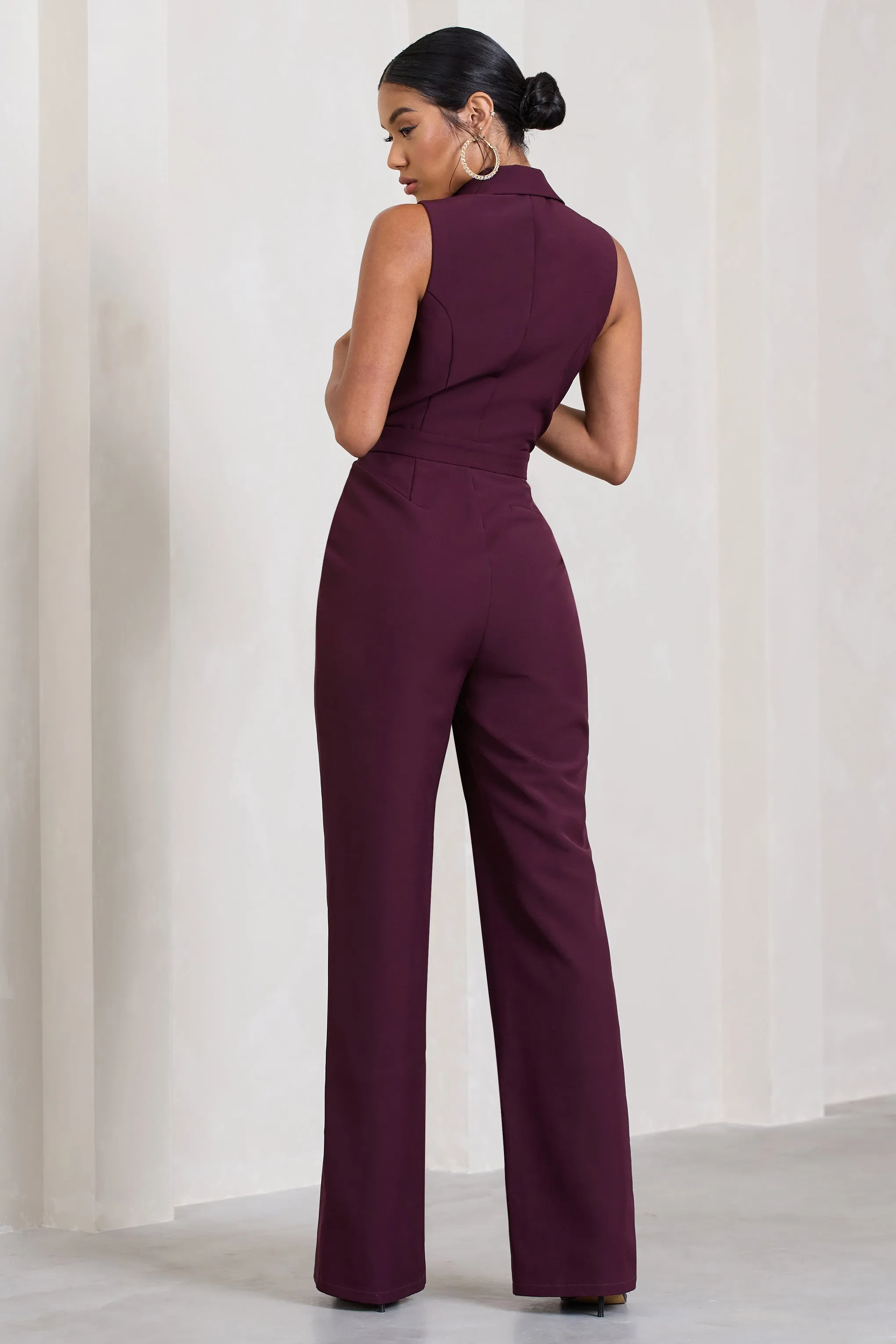 Endure | Plum Tailored Sleeveless Wide-Leg Jumpsuit sold by Club L London product image thumbnail 2