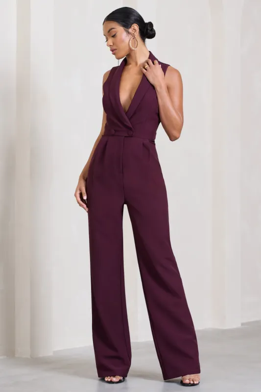 Endure | Plum Tailored Sleeveless Wide-Leg Jumpsuit sold by Club L London