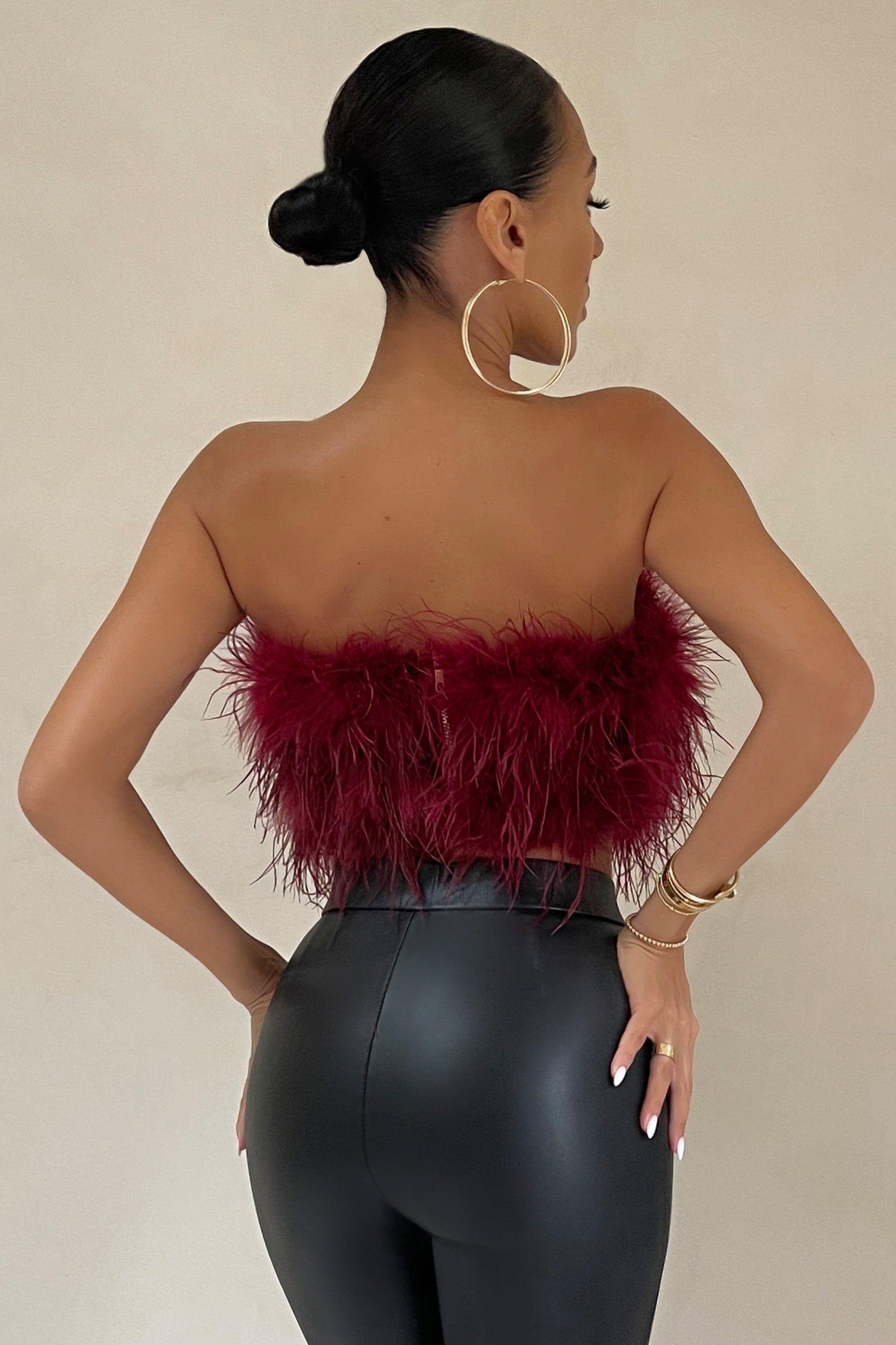 Dream Daze | Berry Feather Bandeau Crop Top sold by Club L London product image thumbnail 2