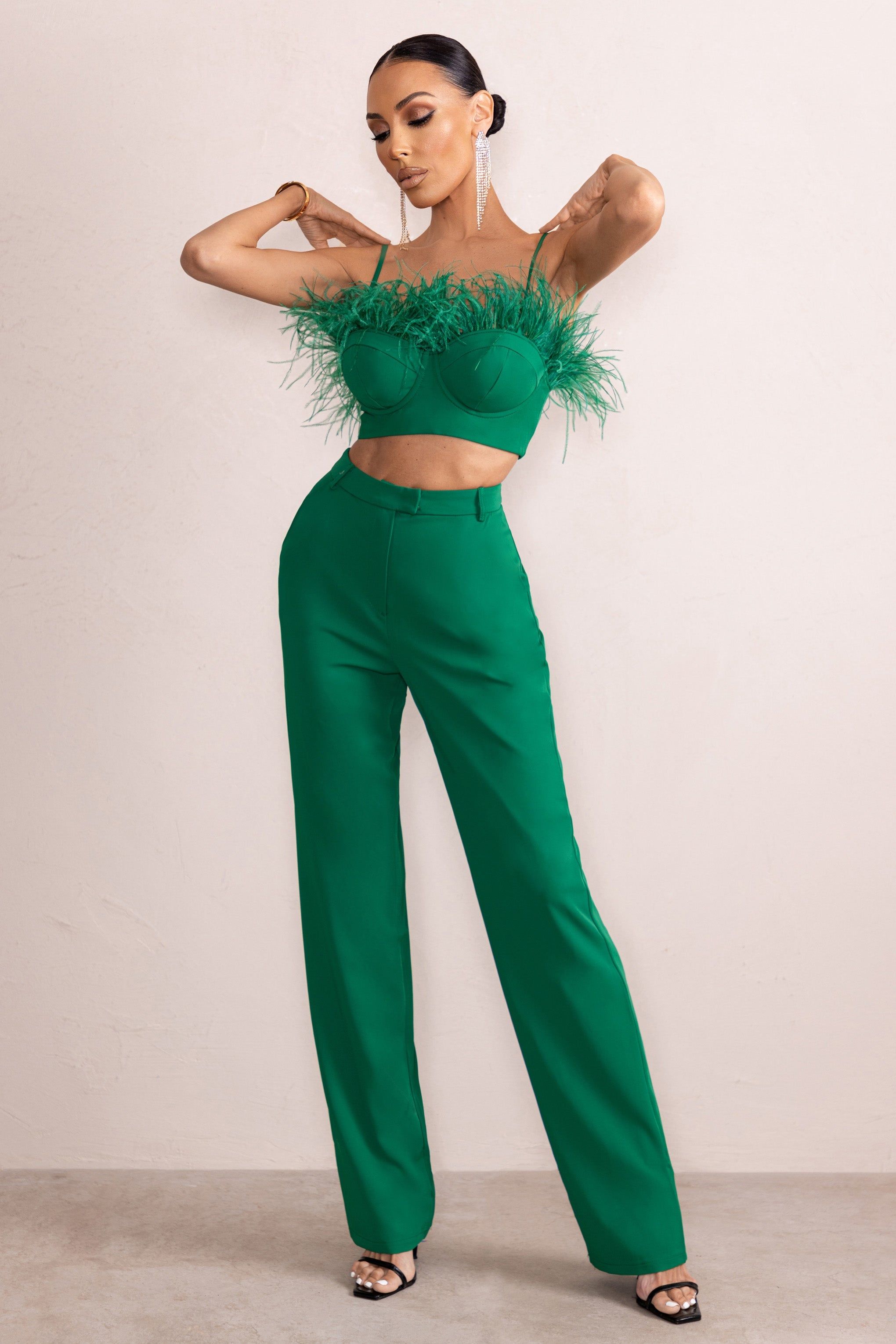 Unpredictable | Emerald Green High Waist Straight Leg Trousers sold by Club L London