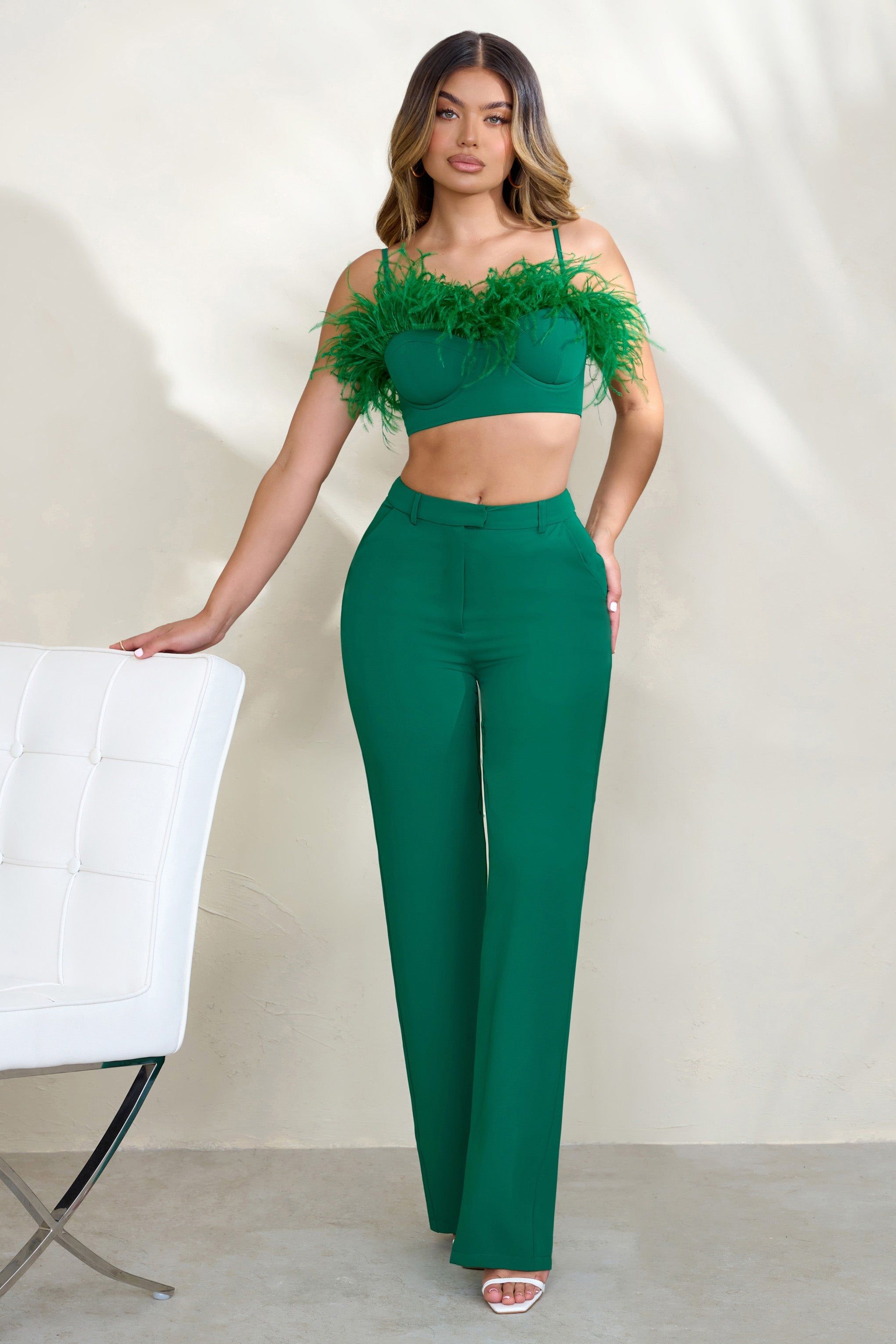 Unpredictable | Emerald Green High Waist Straight Leg Trousers sold by Club L London product image thumbnail 5