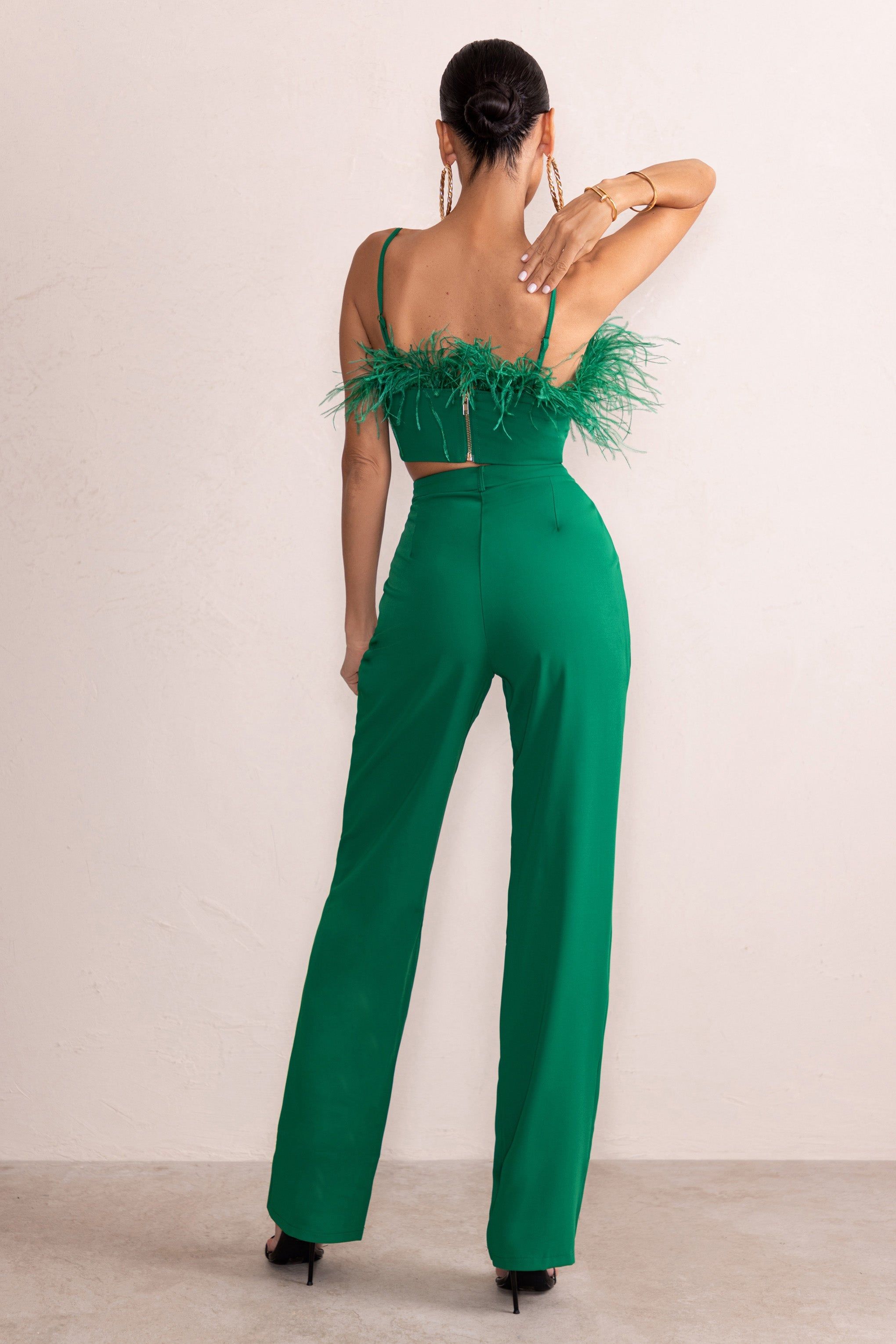 Unpredictable | Emerald Green High Waist Straight Leg Trousers sold by Club L London product image thumbnail 2