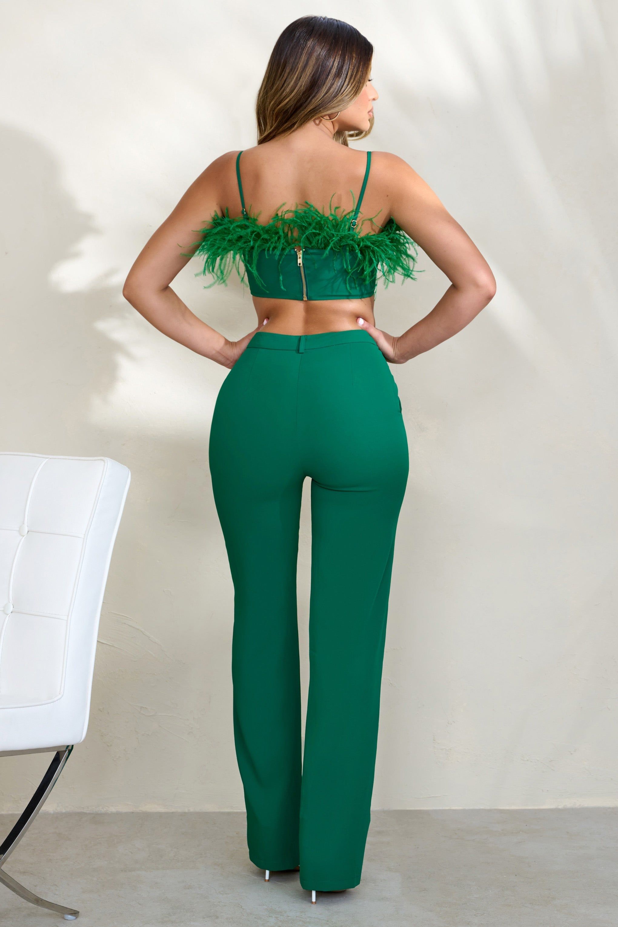 Unpredictable | Emerald Green High Waist Straight Leg Trousers sold by Club L London product image thumbnail 6