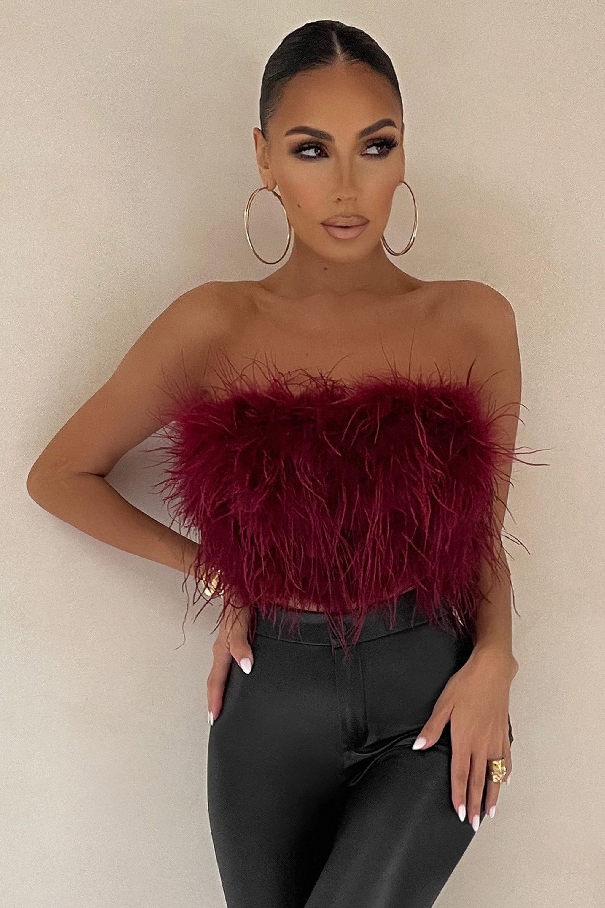 Dream Daze | Berry Feather Bandeau Crop Top sold by Club L London product image thumbnail 4