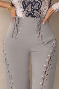 Worthy | Grey Lace-Up Detail Trousers in crepe sold by Club L London