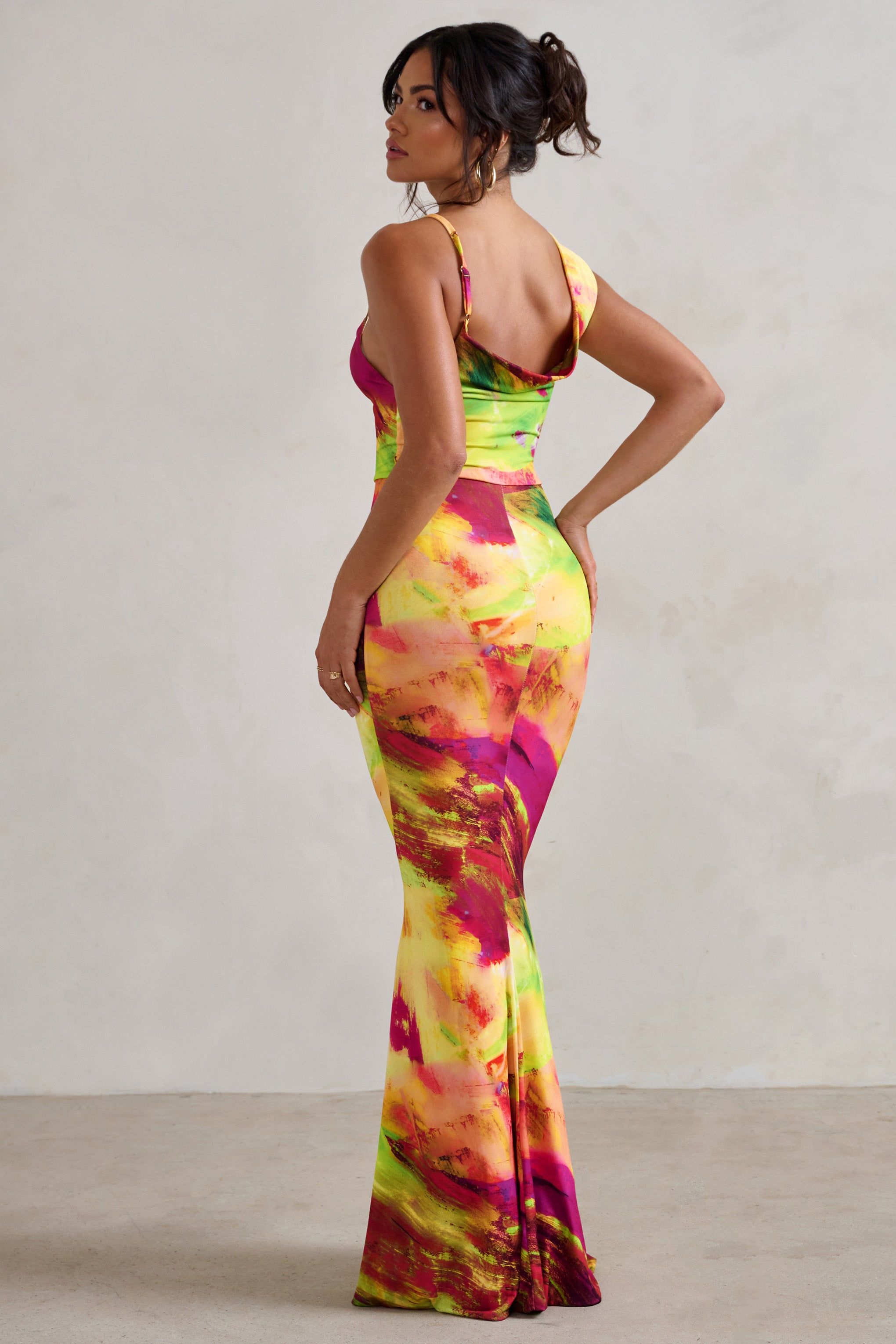Phantasy | Lime Print Asymmetric Neckline Cowl Maxi Dress sold by Club L London product image thumbnail 2