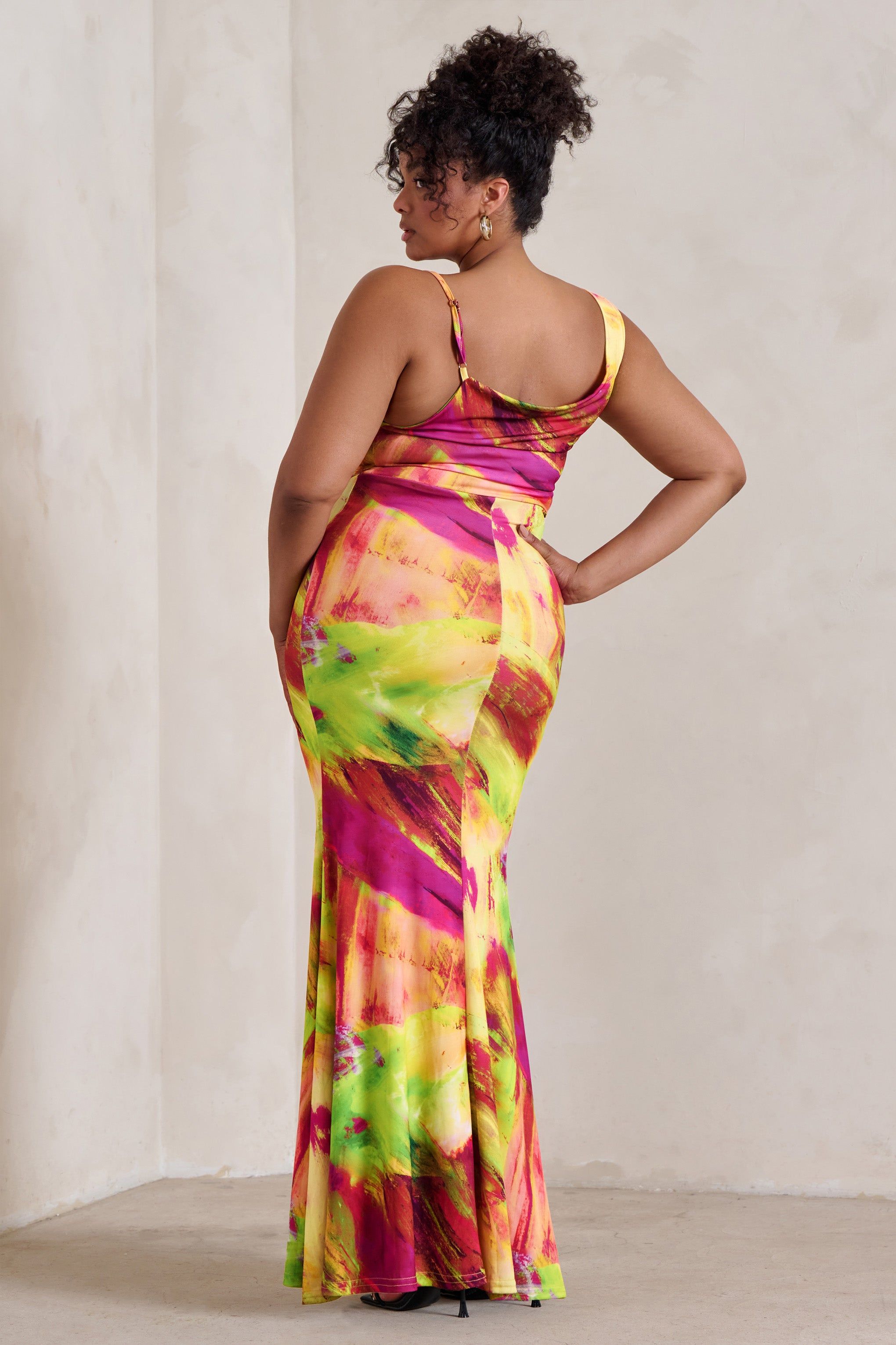 Phantasy | Lime Print Asymmetric Neckline Cowl Maxi Dress sold by Club L London product image thumbnail 6