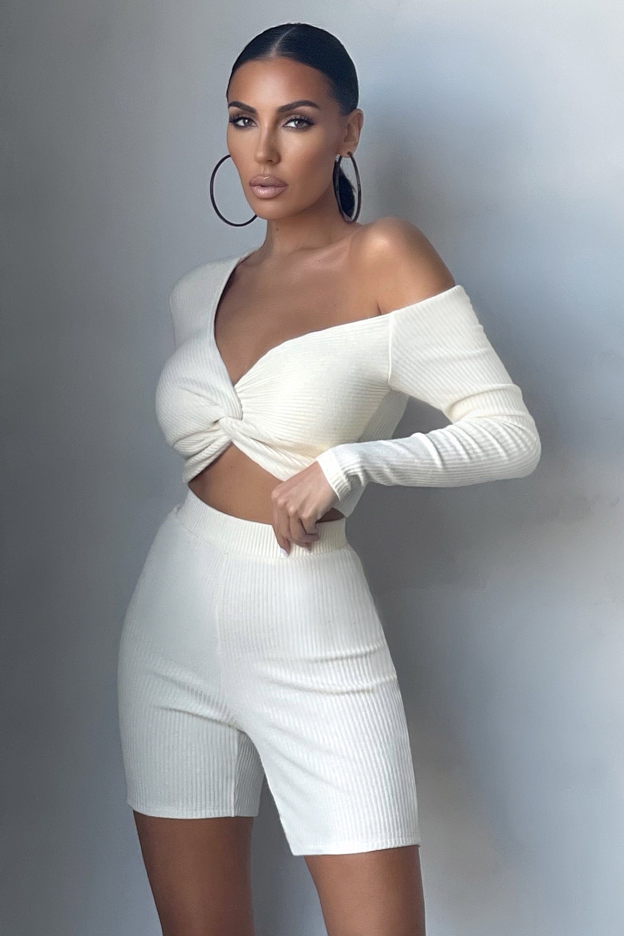 Eyes On Me | Cream Ribbed high Waist Cycling Short sold by Club L London product image thumbnail 4