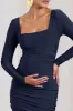 Prissie | Navy Ruched Square-Neck Long-Sleeve Maternity Maxi Dress sold by Club L London