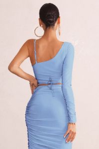 Nice | Powder Blue Asymmetric Neck Crop Top With O Ring Detail sold by Club L London