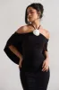 Adriana | Black Ruched Halter-Neck Draped Mini Dress With Corsage sold by Club L London