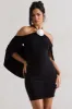 Adriana | Black Ruched Halter-Neck Draped Mini Dress With Corsage sold by Club L London